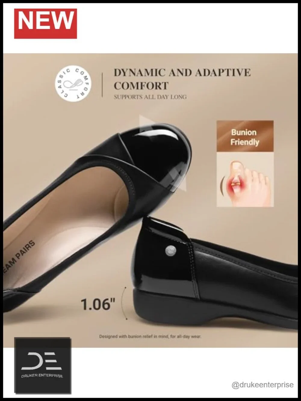 Women's Arch Support Ballet Flats with Crossover Upper, Moisture-Wicking